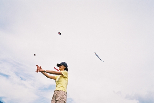 河口湖　凧使い